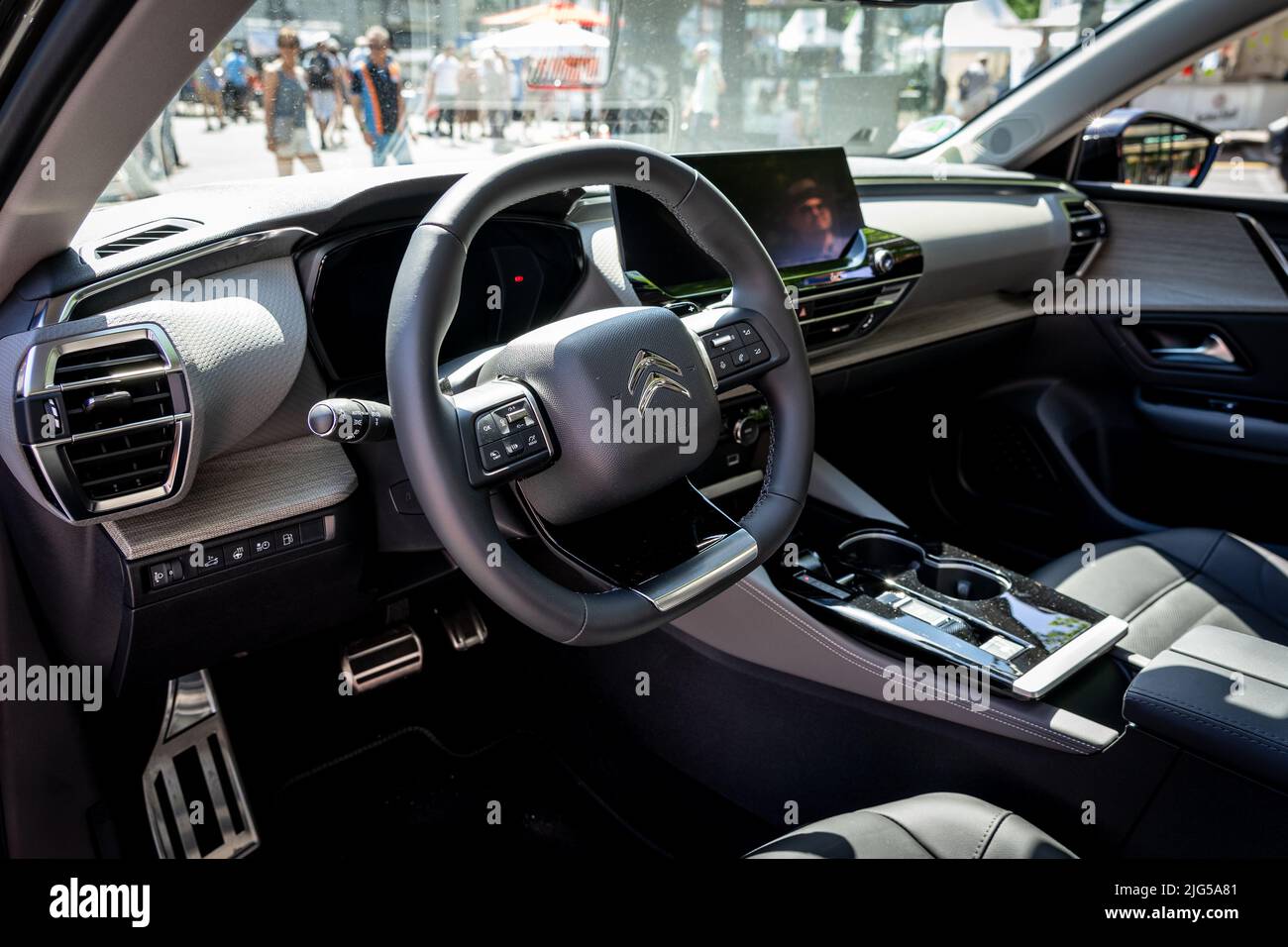 BERLIN - JUNE 18, 2022: Interior of mid-size car Citroen C5 X. Classic Days Berlin. Stock Photo