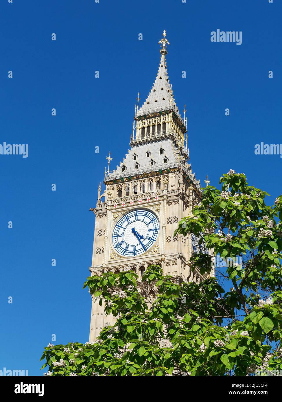 View of the bright shiny new 'Big Ben' in London 2022 following recent lengthy renovation work Stock Photo