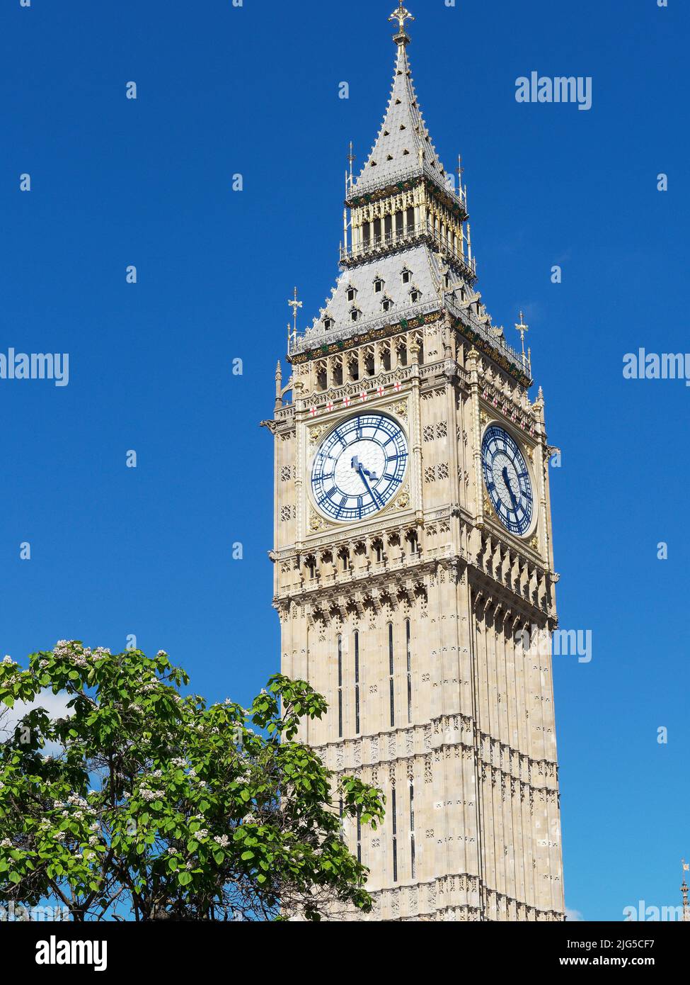 View of the bright shiny new 'Big Ben' in London 2022 following recent lengthy renovation work Stock Photo