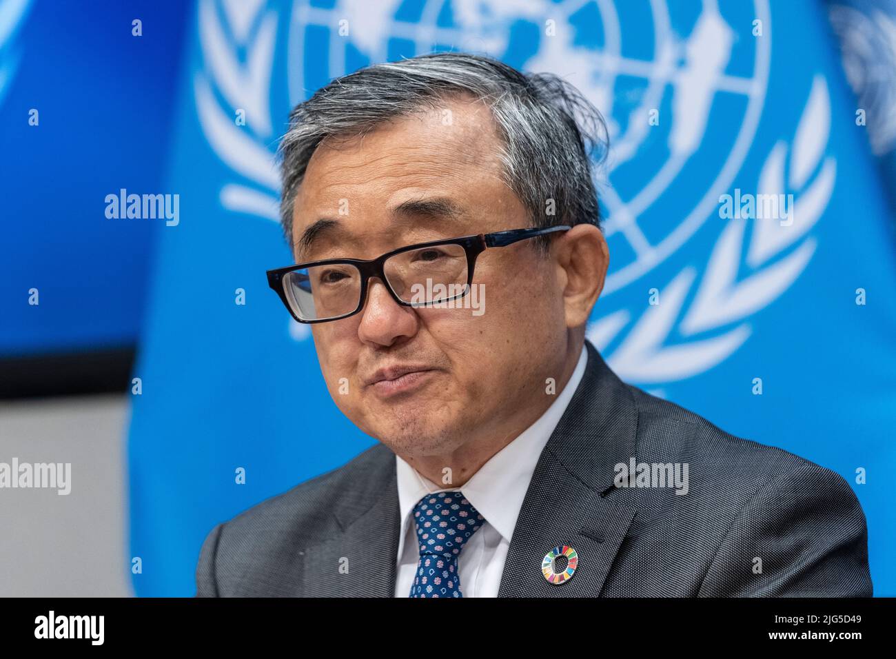 New York, NY July 7, 2022 Liu Zhenmin speaks at press briefing on