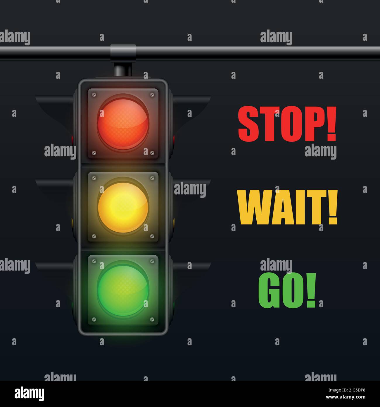 Vector 3d Realistic Detailed Road Traffic Lights Isolated on Black