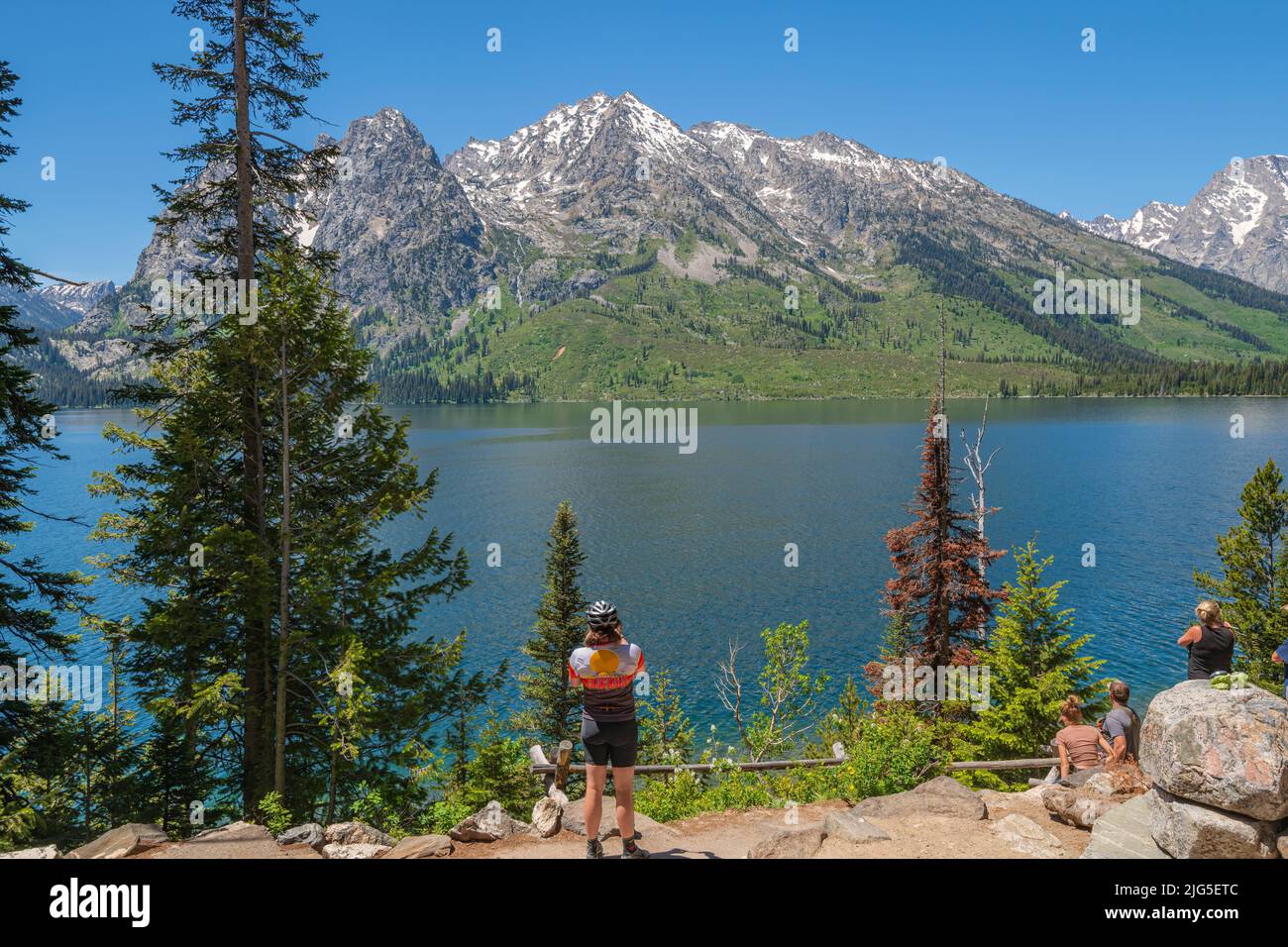 People admiring the beauty of the landscape in the Teton National park Wyoming state. Stock Photo