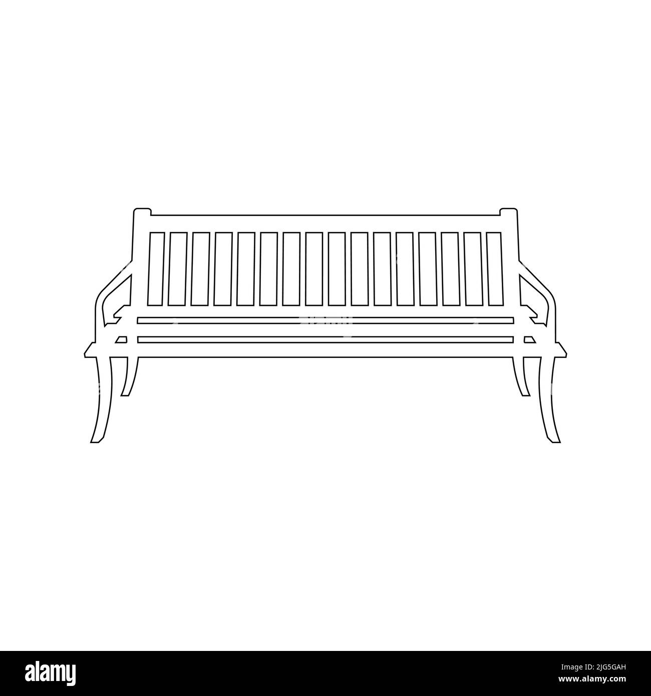 Garden bench, public park furniture design. Front view wooden bench with a backrest. Flat vector illustration isolated on white background. Stock Vector