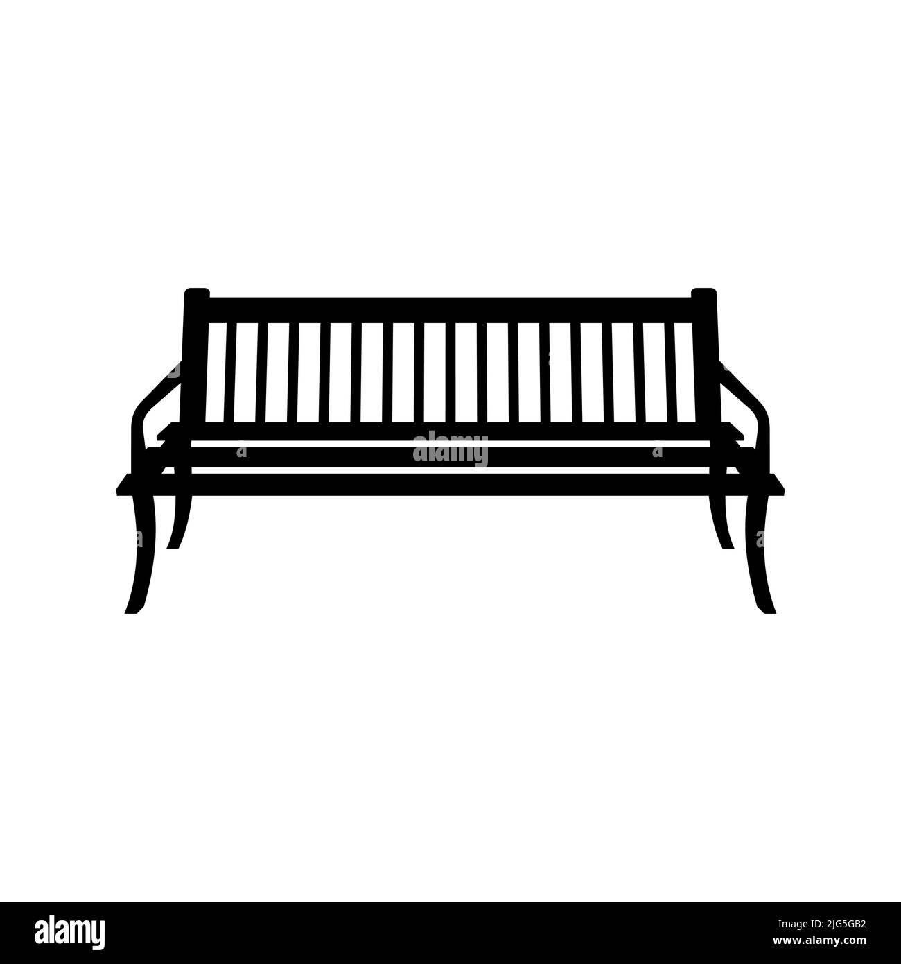 Garden bench, public park furniture design. Front view wooden bench with a backrest. Flat vector illustration isolated on white background. Stock Vector