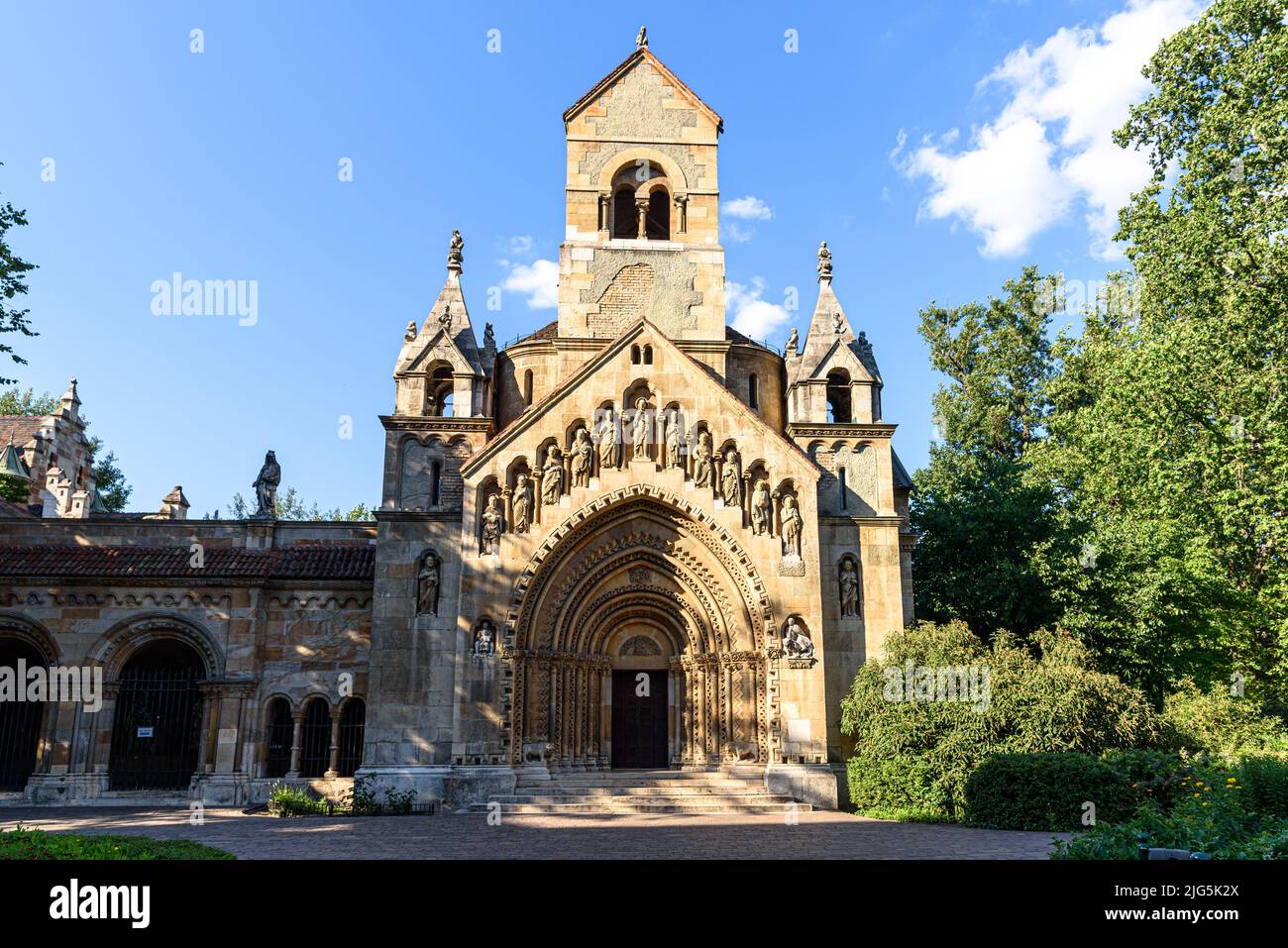 A replica of the Romanesque Church of Jak in Budapest City Park Stock ...