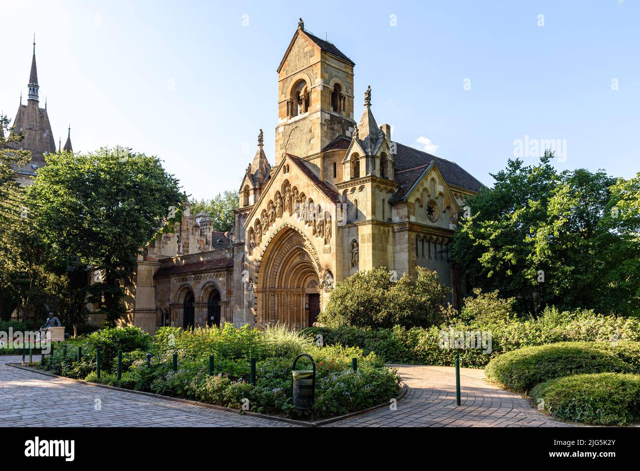 A replica of the Romanesque Church of Jak in Budapest City Park Stock Photo