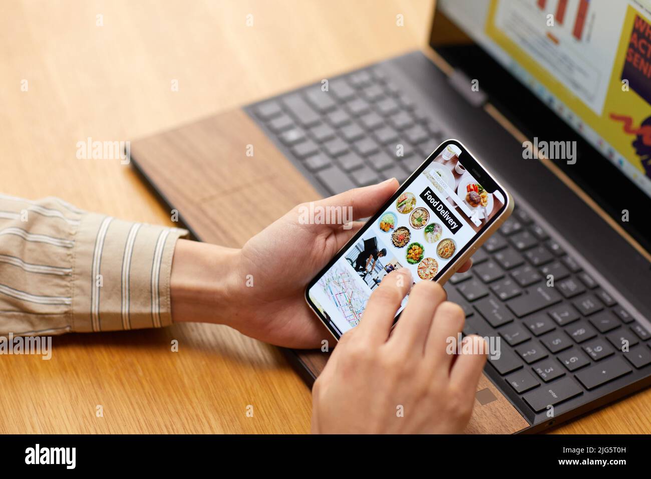 Japanese woman ordering food online Stock Photo Alamy