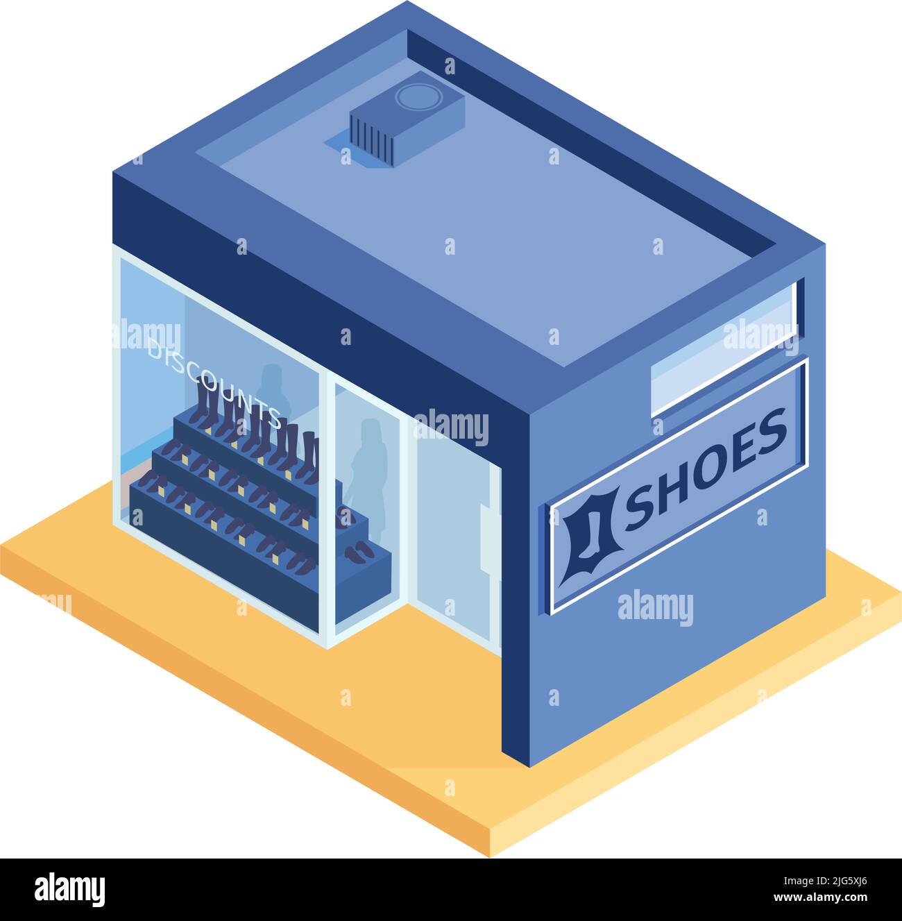 Isometric shops composition with isolated image of fashion shoe store building on blank background vector illustration Stock Vector