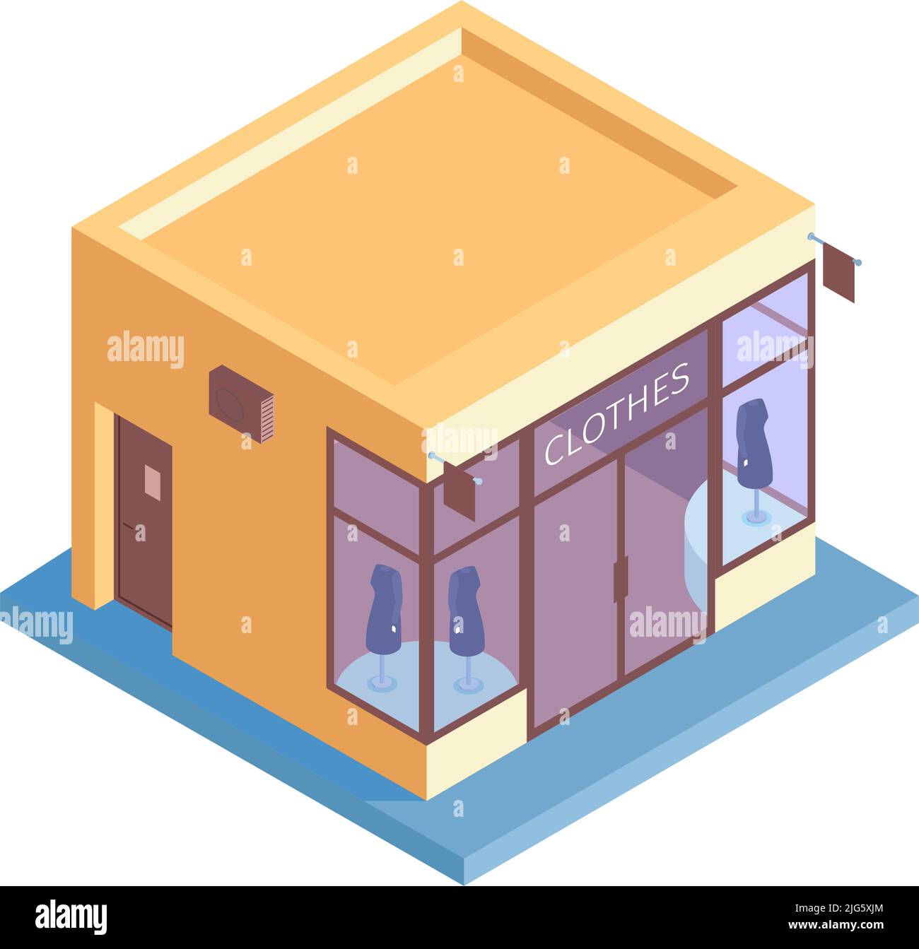 Isometric shops composition with isolated image of fashion clothes store building on blank background vector illustration Stock Vector