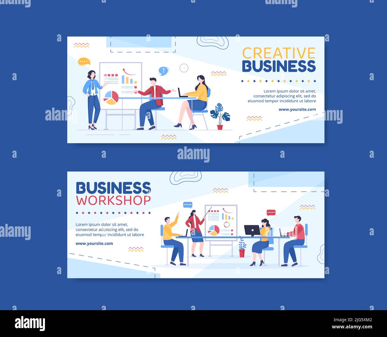 Business Workshop Banner Template Flat Cartoon Background Vector Illustration Stock Vector