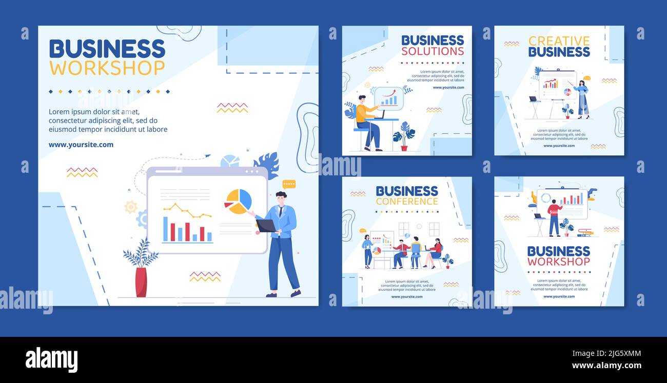Business Workshop Social Media Post Template Flat Cartoon Background Vector Illustration Stock Vector