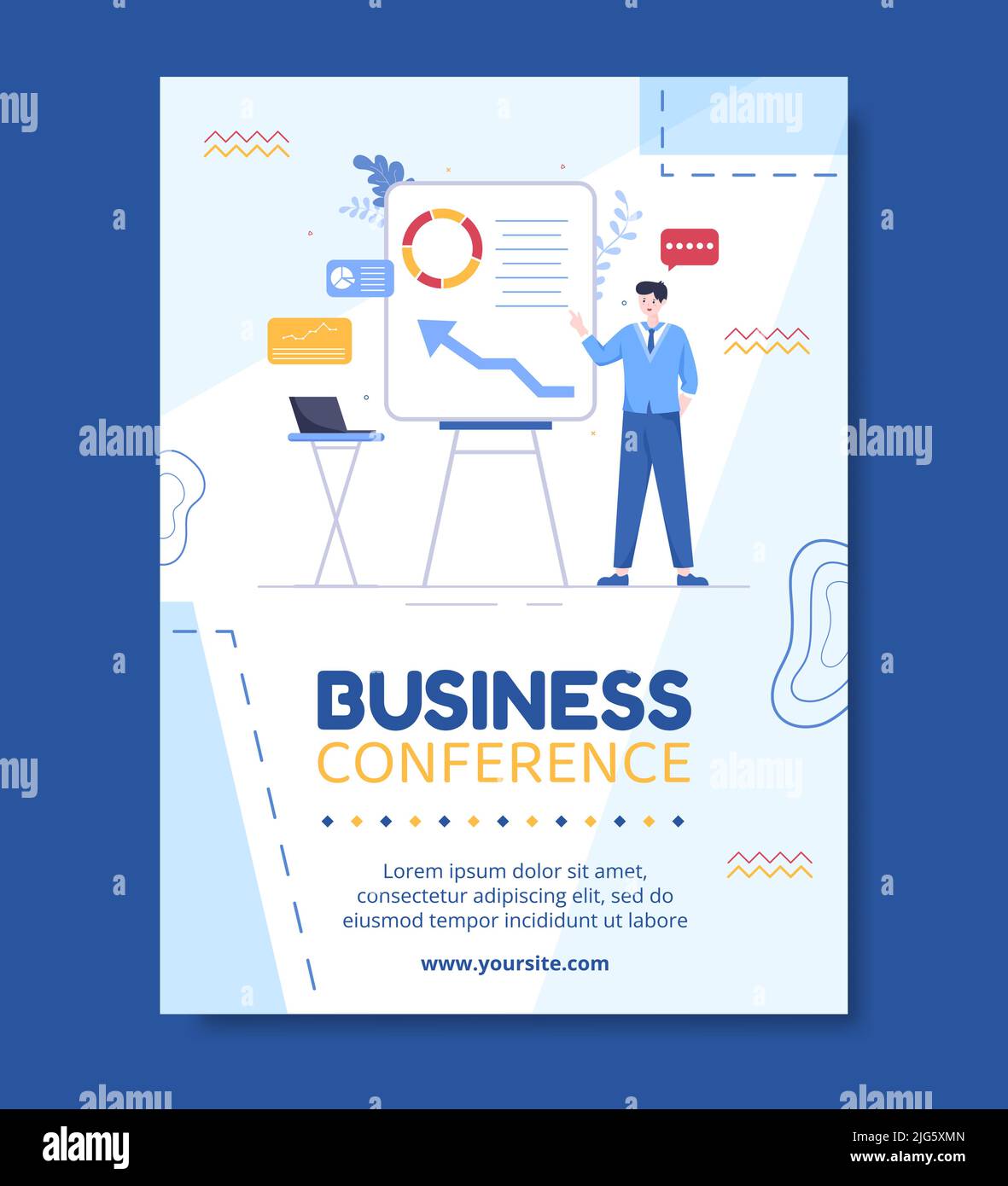 Business Workshop Poster Template Flat Cartoon Background Vector Illustration Stock Vector