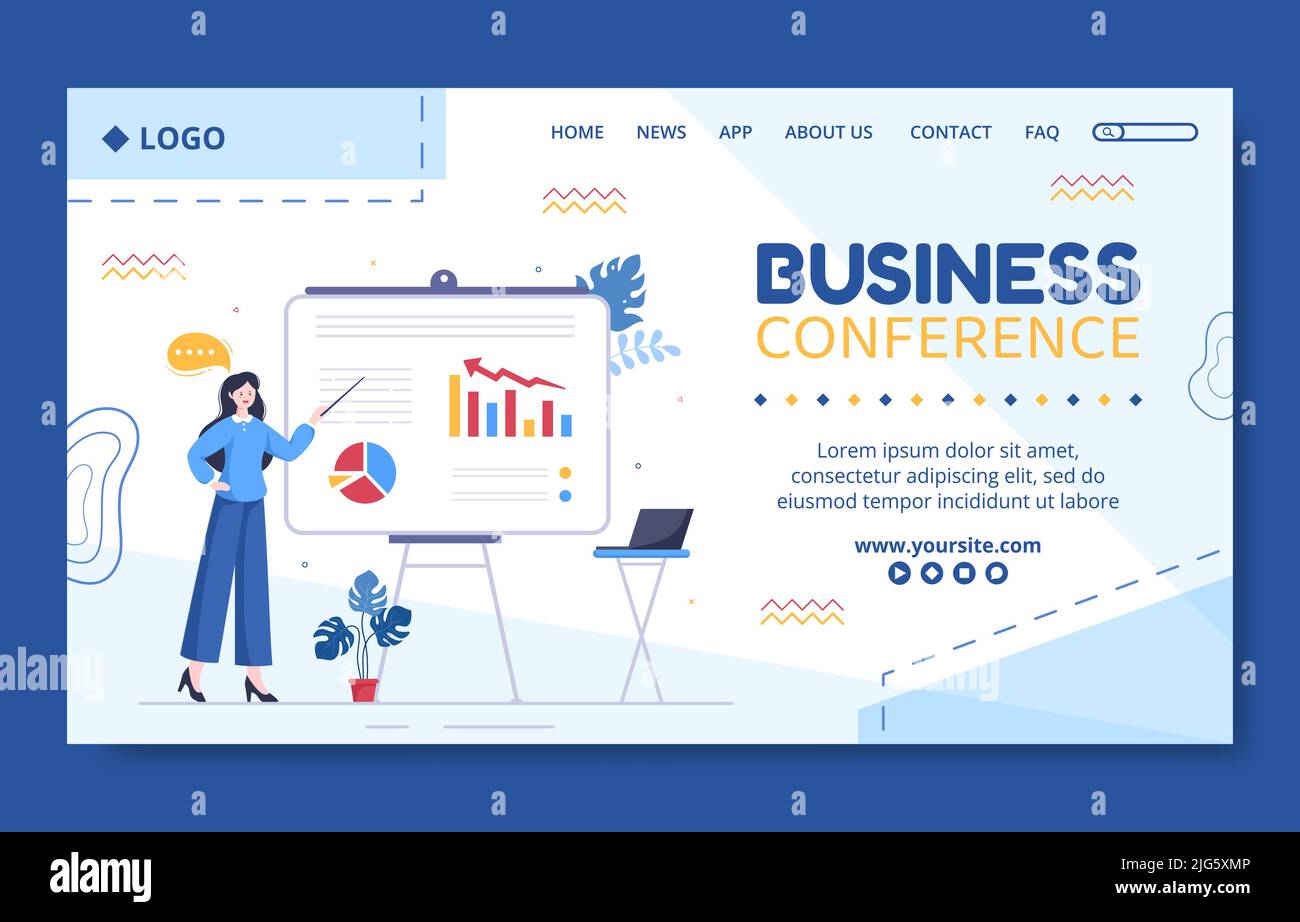 Business Workshop Social Media Landing Page Template Flat Cartoon Background Vector Illustration Stock Vector