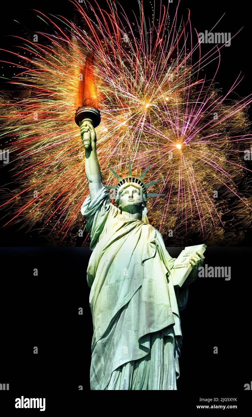 Statue of Liberty on the Hudson River in NYC. Stock Photo