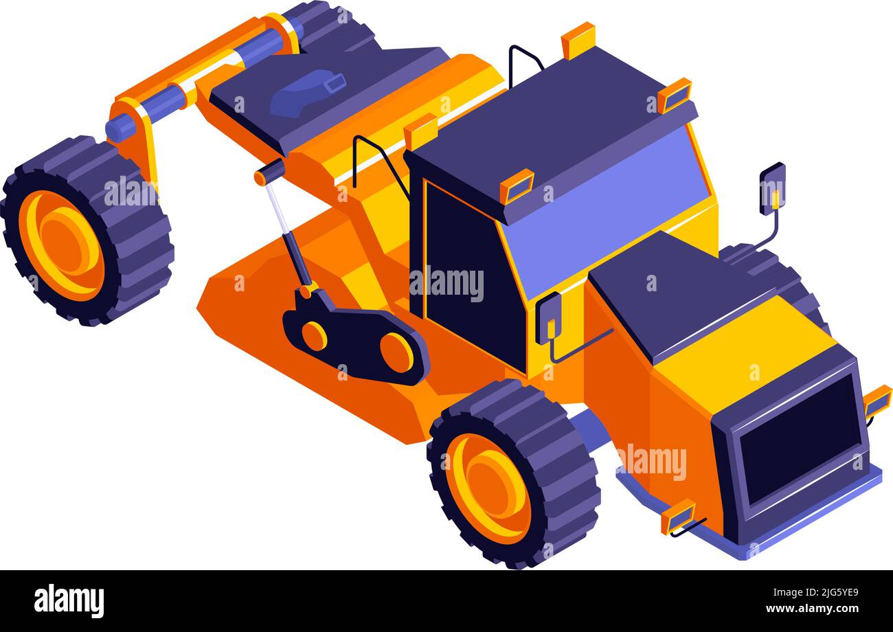 Isometric road construction roller composition with isolated image of ...