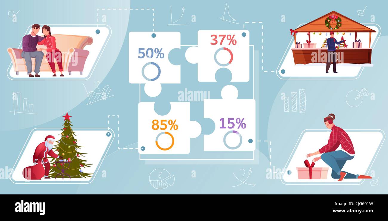 Christmas holiday celebration flat infographics background with