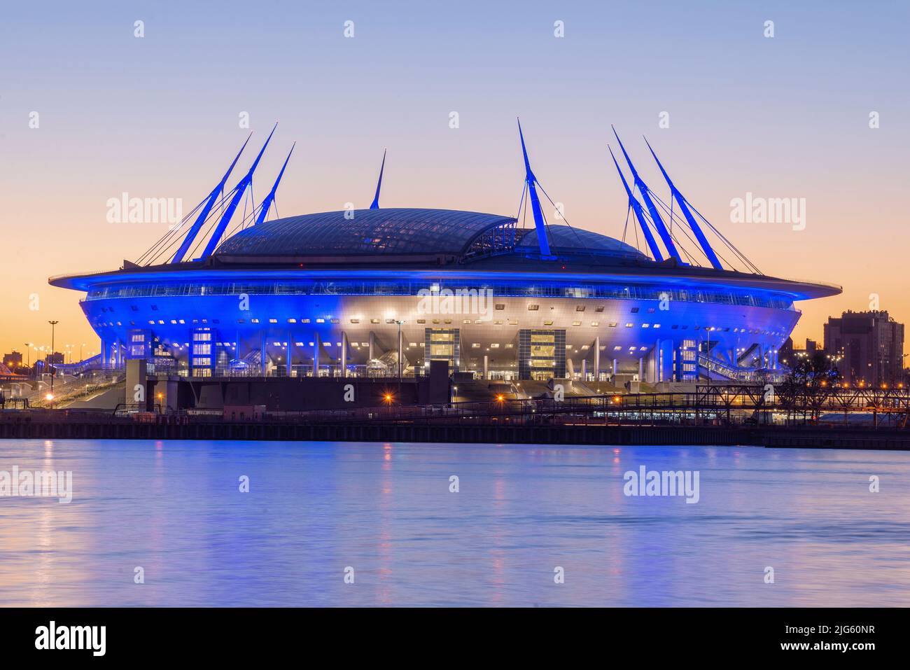 SAINT PETERSBURG, RUSSIA - MAY 29, 2018: View of the modern sports complex 'St. Petersburg Arena' (Zenith Arena) on a May evening Stock Photo