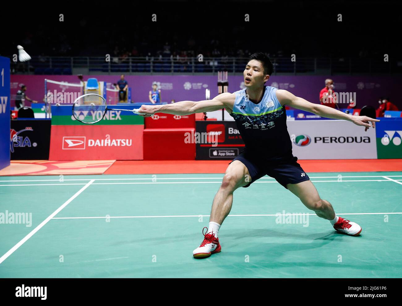 Kuala Lumpur, Malaysia. 07th July, 2022. Chou Tien Chen of Taiwan competes against Ng Tze Yong of Malaysia during the Men's Single round three match of the Perodua Malaysia Masters 2022 at Axiata Arena, Bukit Jalil. Chou Tien Chen Won, Score 21/18, 21/16. Credit: SOPA Images Limited/Alamy Live News Stock Photo
