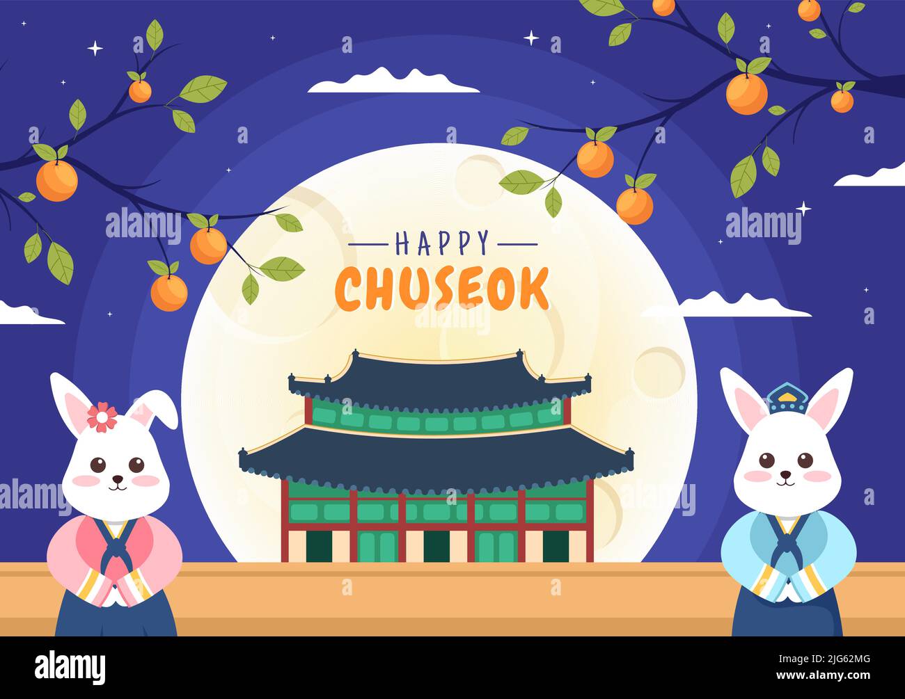 Happy Chuseok Day in Korea for Thanksgiving with Cute Rabbit Character ...