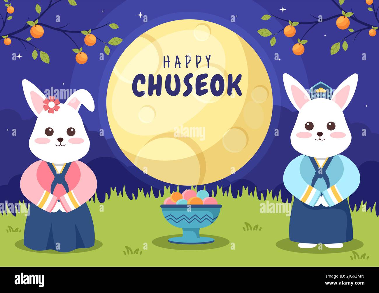 Happy Chuseok Day in Korea for Thanksgiving with Cute Rabbit Character ...