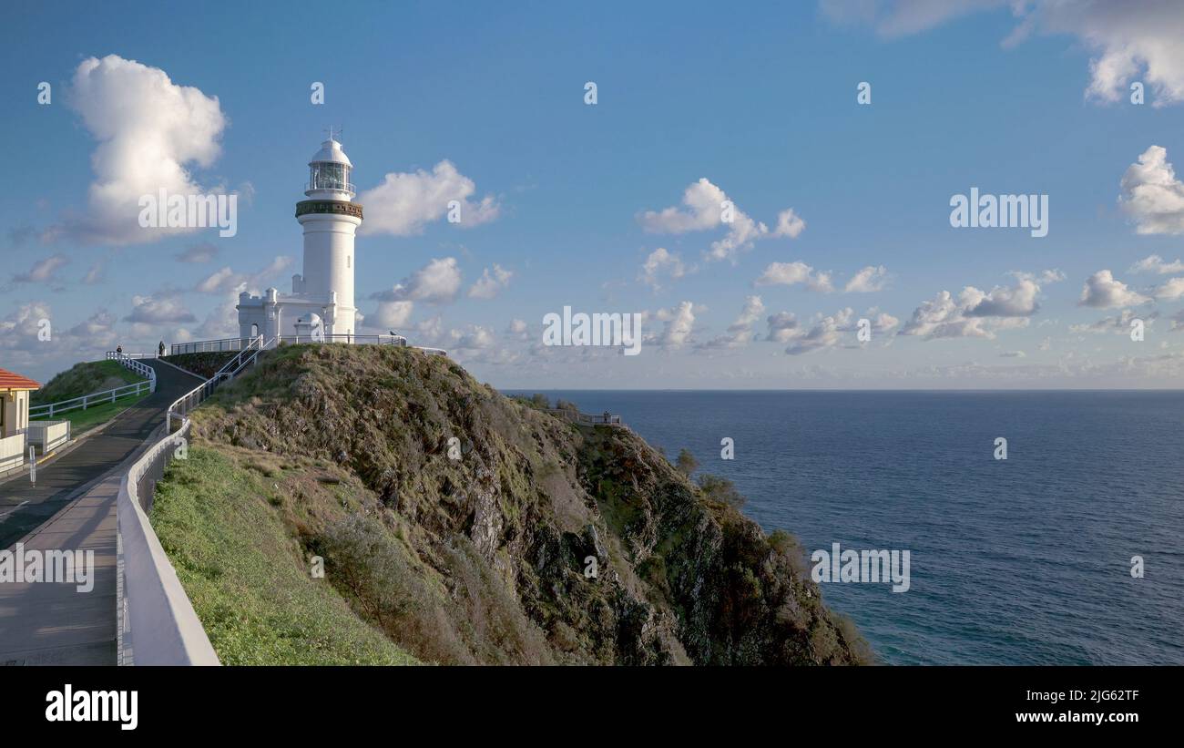 a spring morning shot of a sunlit byron bay lighthouse Stock Photo