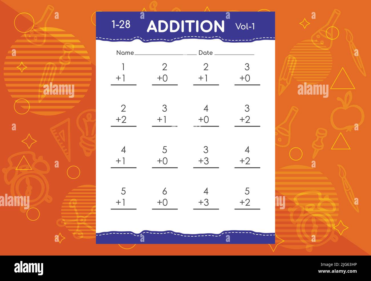 Basic math addition for kids. An educational worksheet for kids. Vector ...