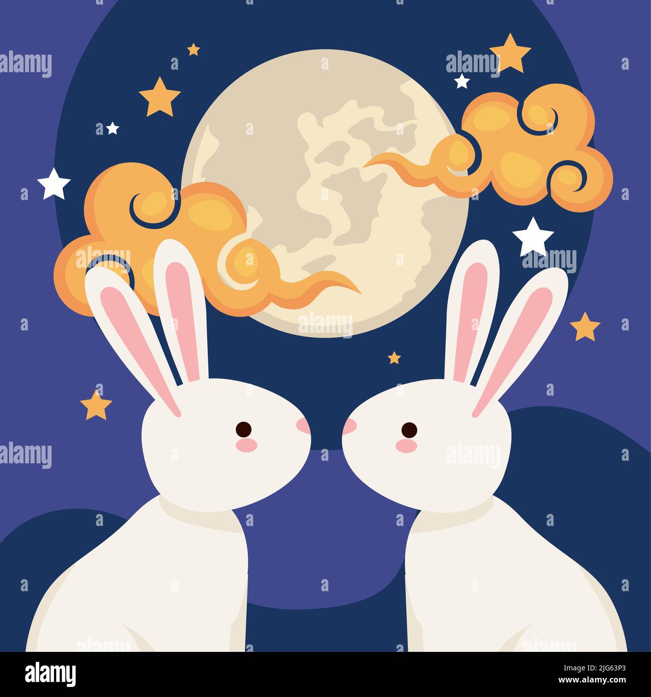 chinese moon festival rabbits with fullmoon Stock Vector Image & Art ...