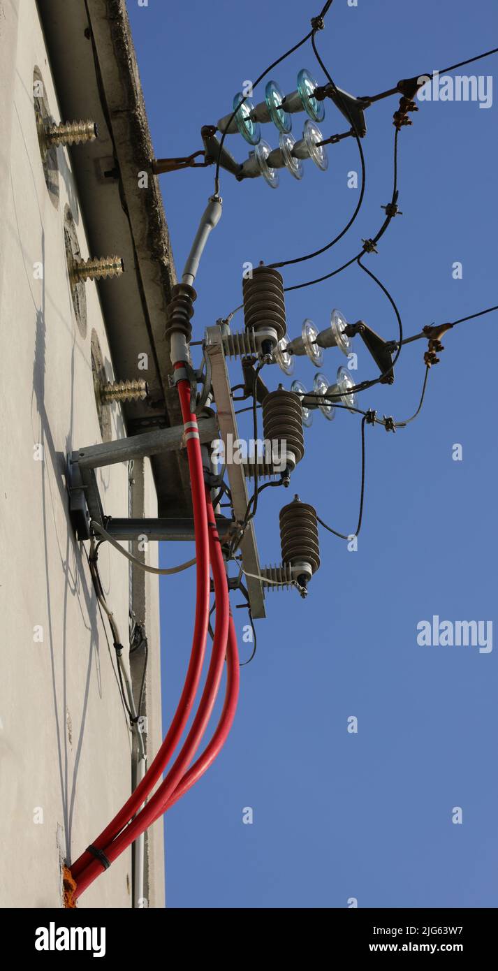 detail of the large high voltage electrical cables in the electrical