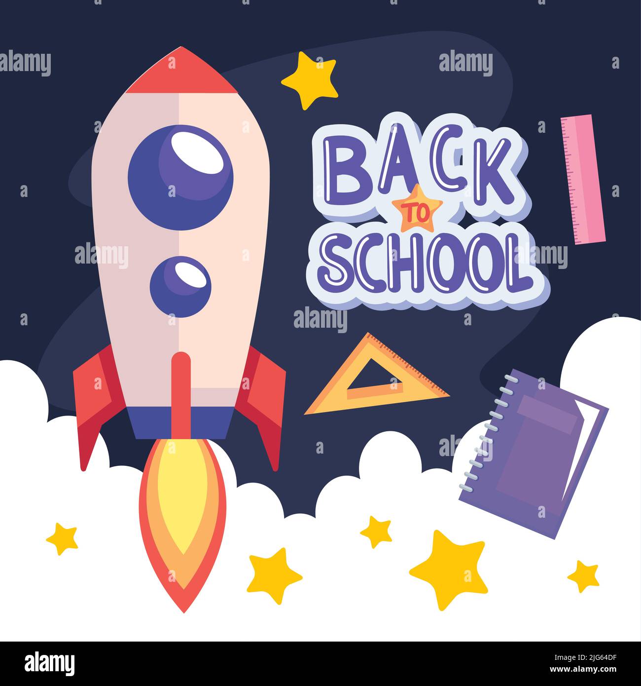 back to school lettering with rocket Stock Vector Image & Art - Alamy