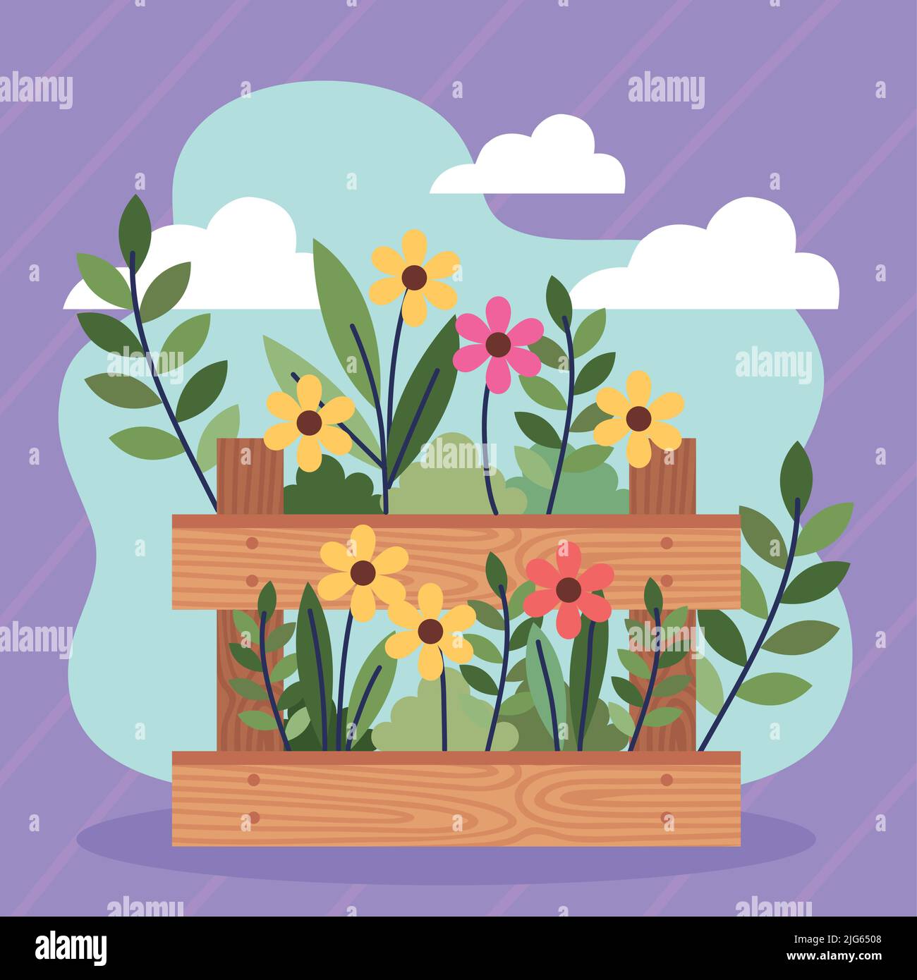 gardening flowers in basket with clouds Stock Vector Image & Art - Alamy