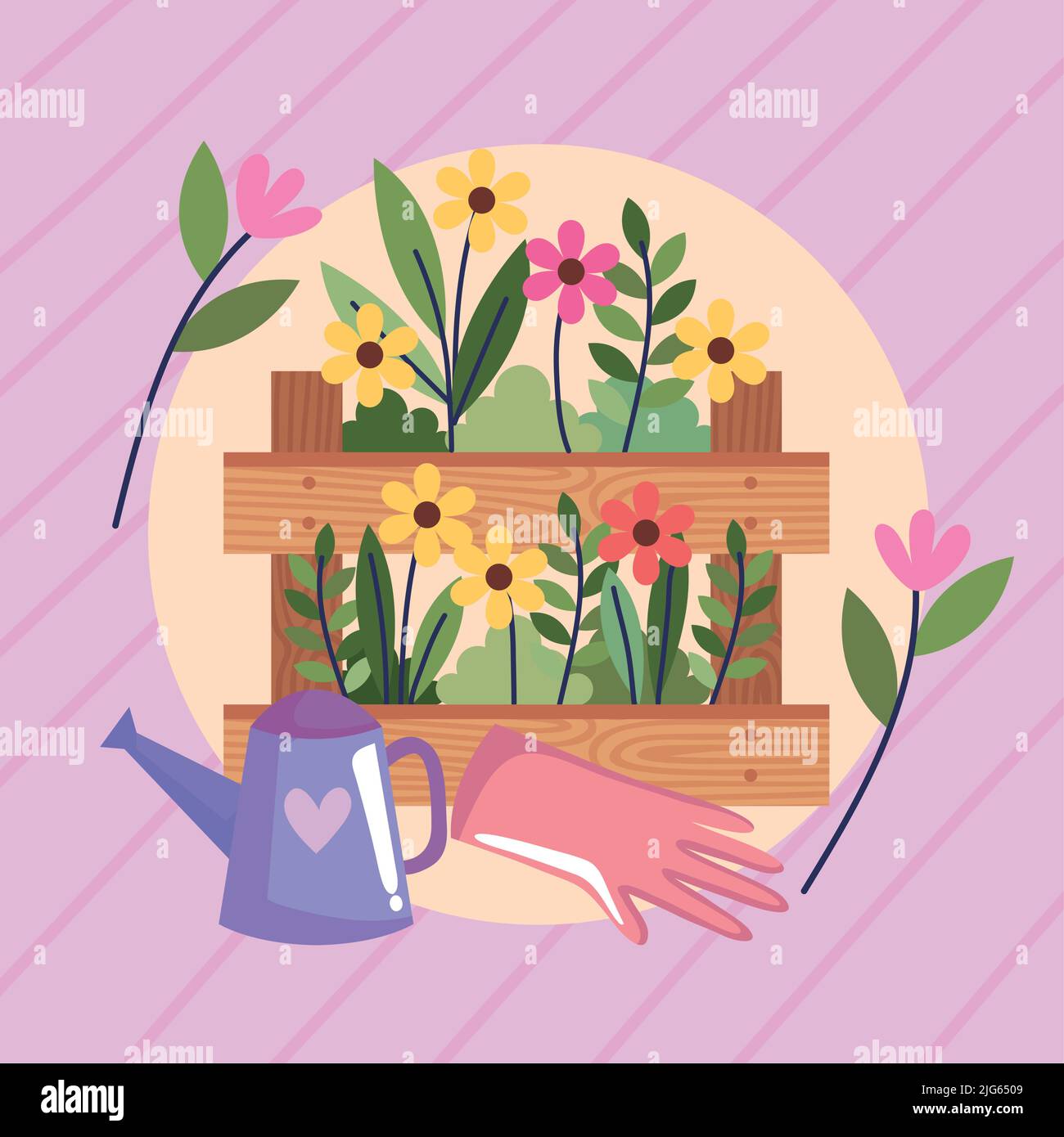 gardening flowers in basket with sprinkler Stock Vector Image & Art - Alamy