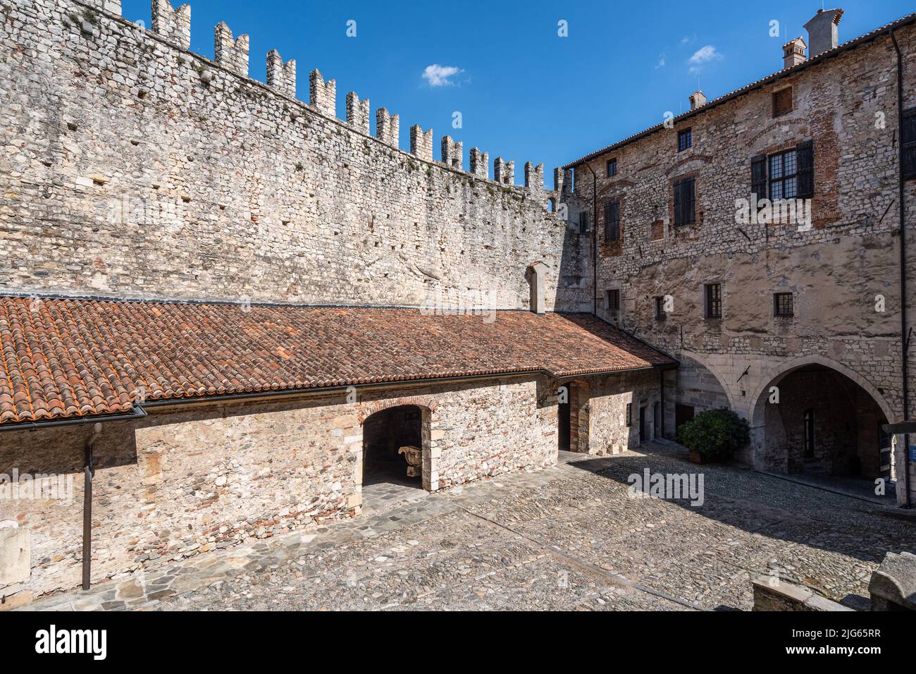 Courtyard of Rocca Borromea di Angera, a medieval castle on the shores of Lake Maggiore, Lombardy, Italy Stock Photo
