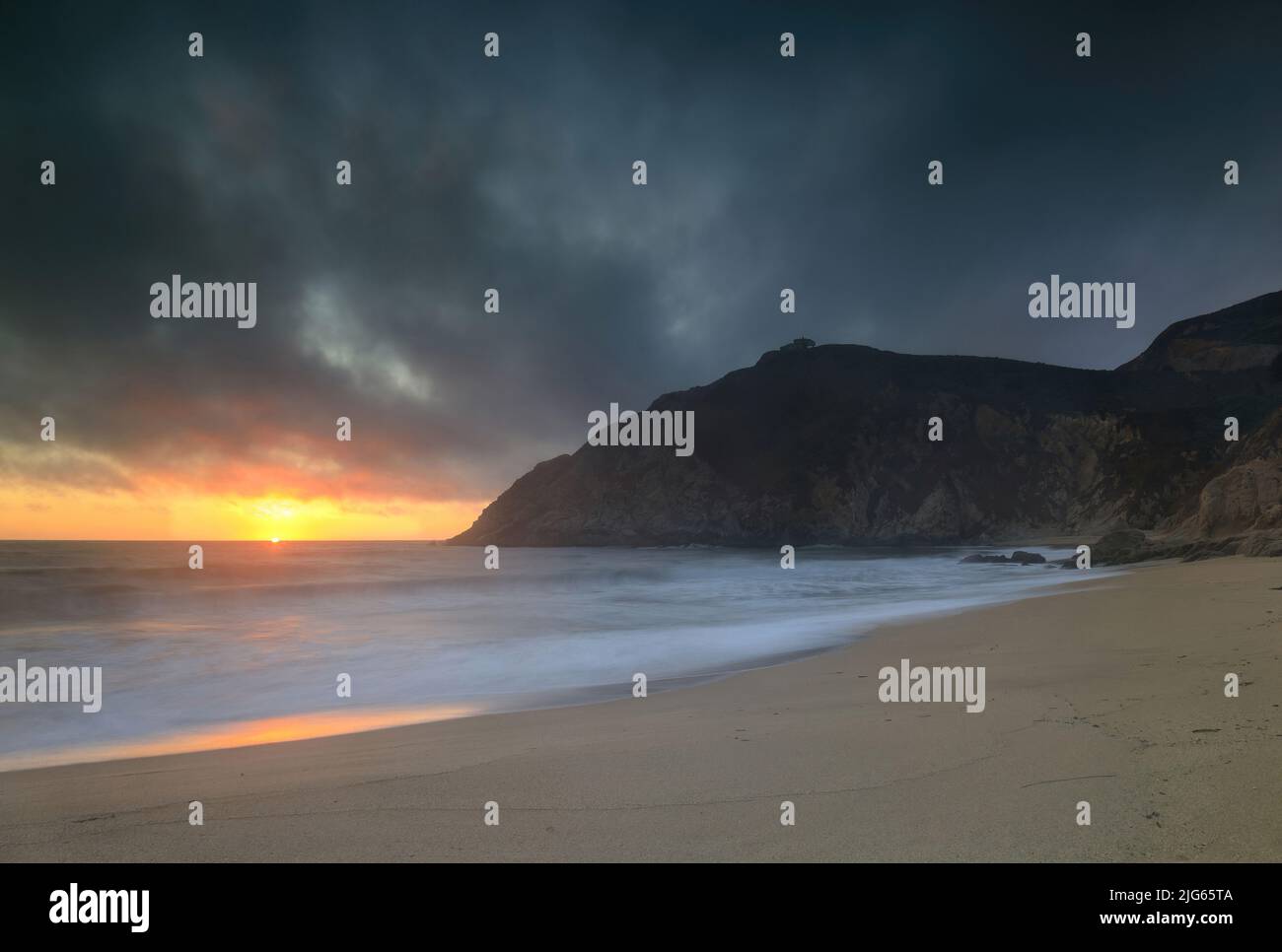 Dramatic Summer Sunset over Montara Mountain via Gray Whale Cove State