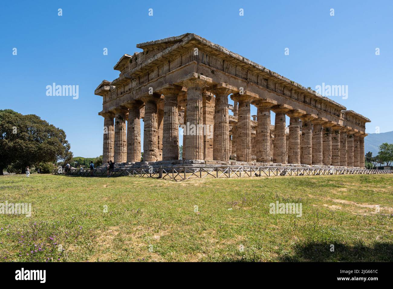 The Temple of Hera at Paestum, anche example of Doric order temple dating from about 550 to 450 BC, Campania, Italy Stock Photo