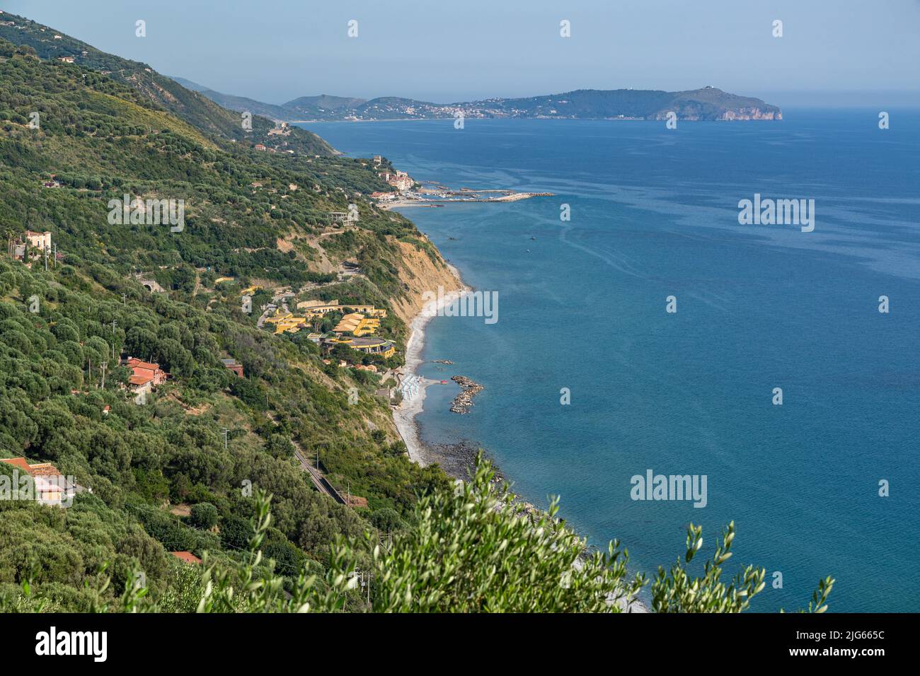 Scenic panoramic view of Cilento coast with beautiful beaches and clear sea, Campania region, Italy Stock Photo