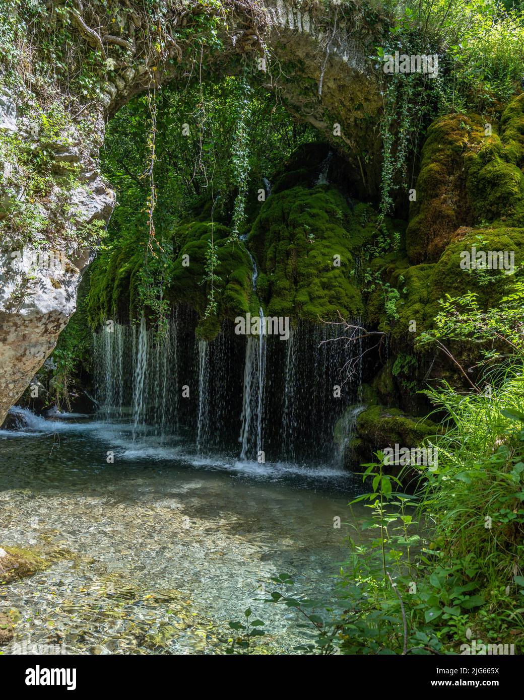 The scenic waterfalls Cascate Capelli di Venere at Cilento National Park, Casaletto Spartano, Campania, Italy Stock Photo
