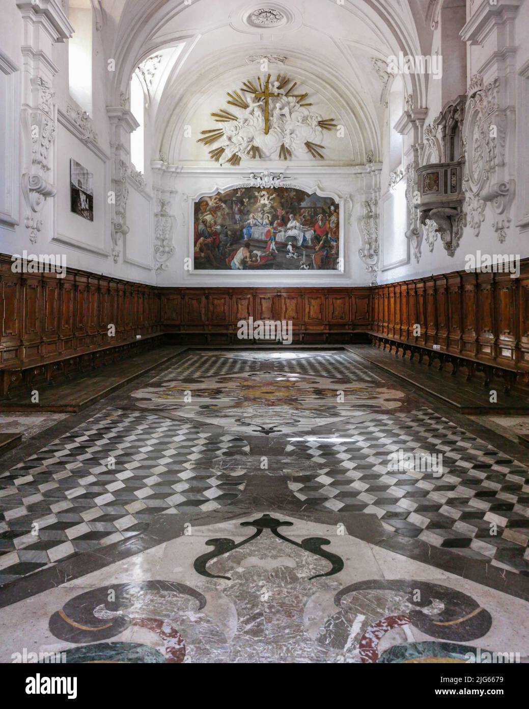 Refectory of the Saint Lawrence Charterhouse Monastery in Padula, Campania, Italy Stock Photo