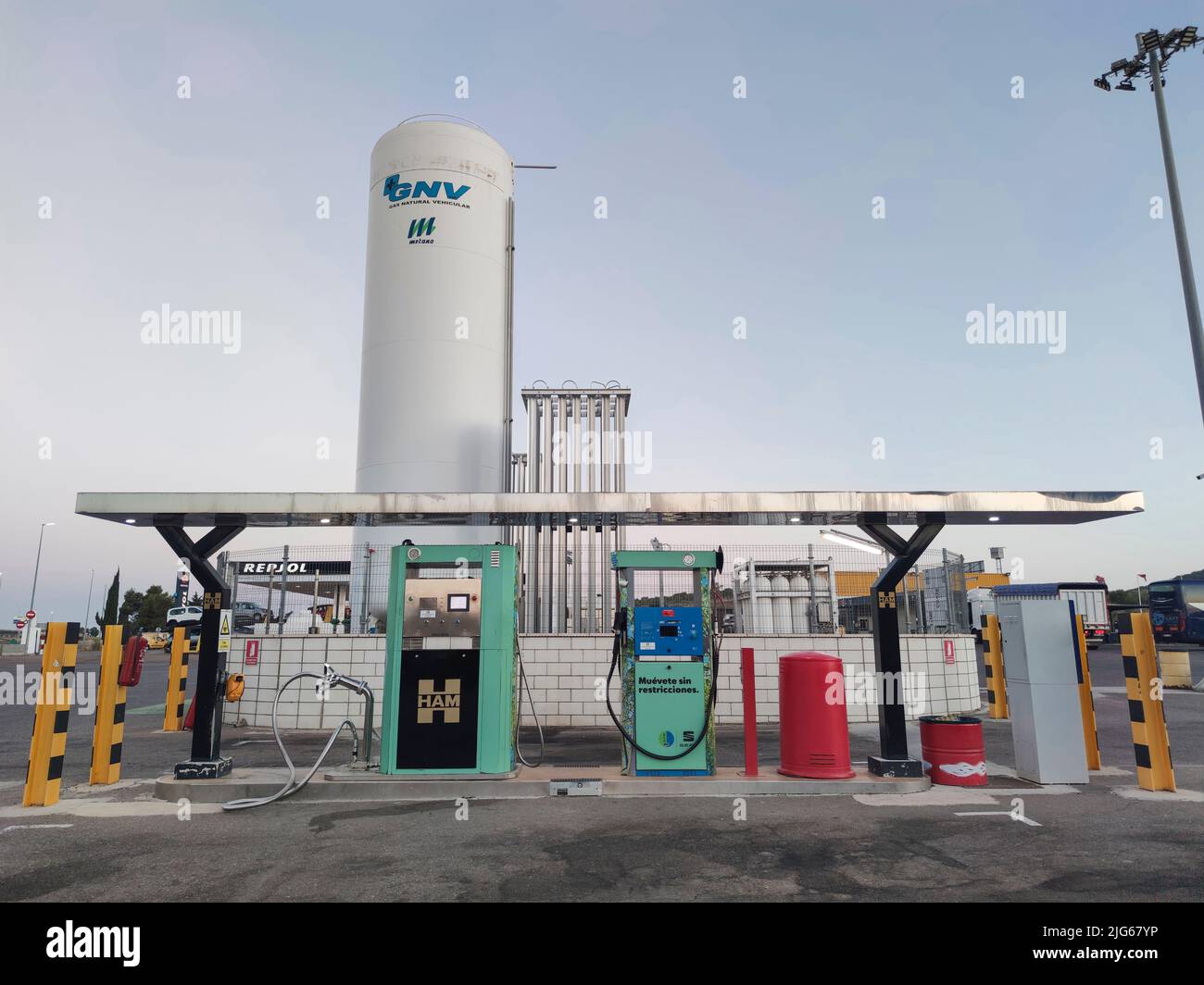Merida, Spain - July 4th, 2022: Ham Natural Gas station in Merida, Spain. Liquefied natural gas service for transports Stock Photo