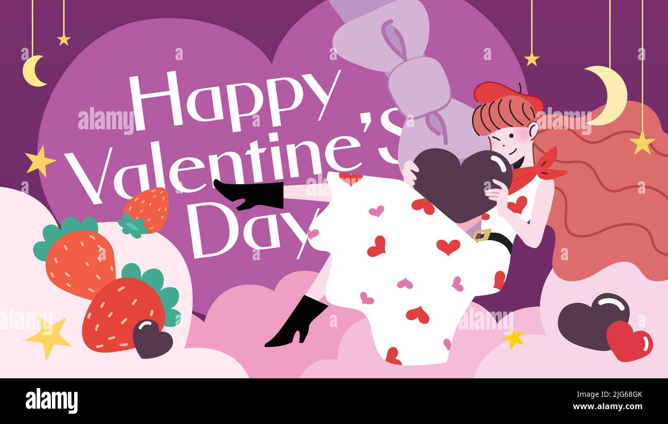 Happy Valentine's Day celebration flat vector illustration card, poster or banner. February 14th, Valentine's day sales. Chocolate box present. Stock Vector
