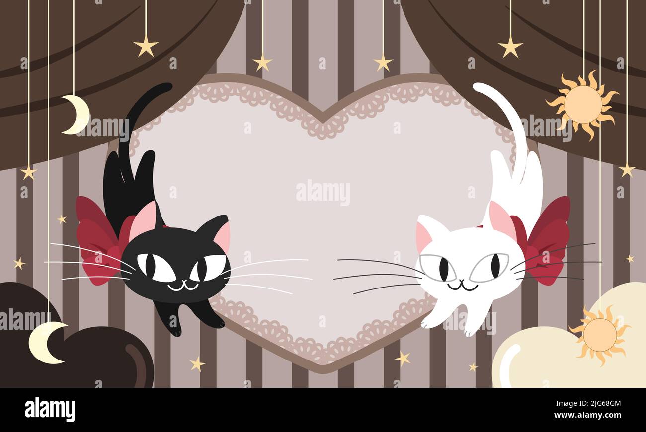 Valentine's Day celebration background template vector illustration. Love greeting card or banner background. A black cat and white cat love card. Stock Vector