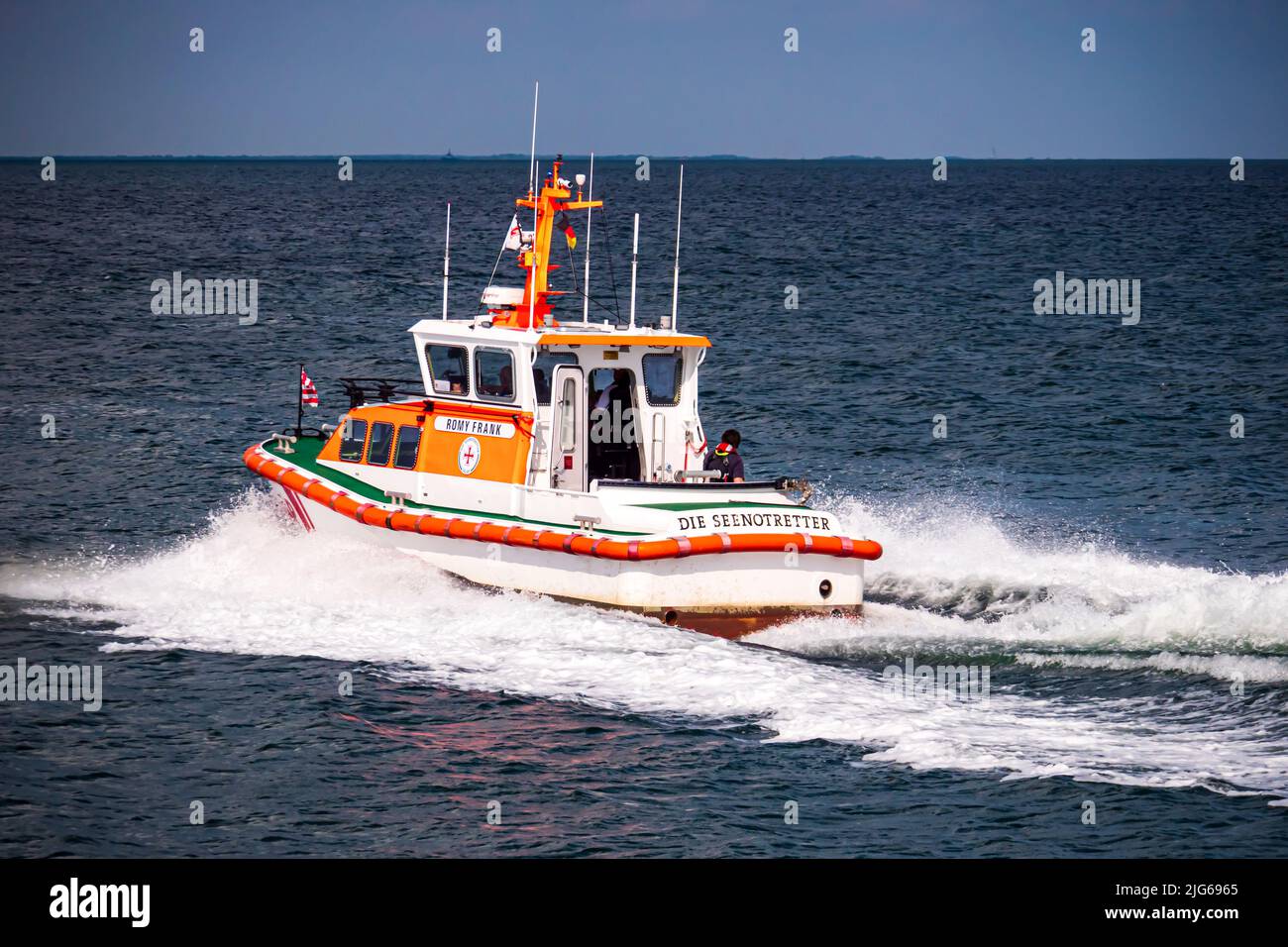 German boat of the sea rescue on an emergency trip Stock Photo