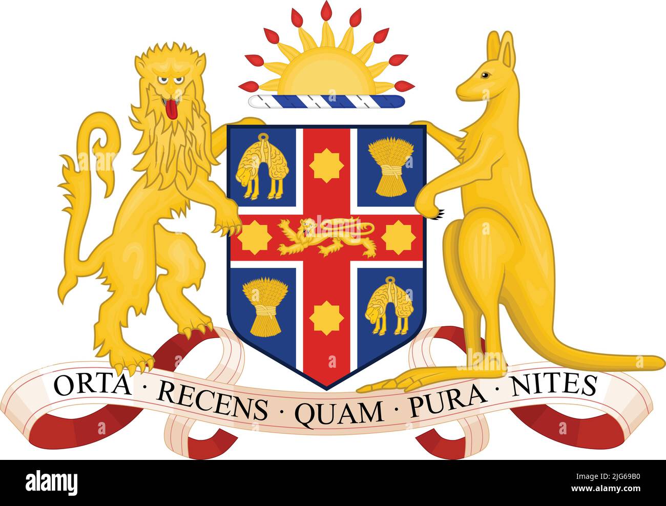 Official current vector coat of arms of the Australian state of NEW SOUTH WALES, AUSTRALIA Stock Vector