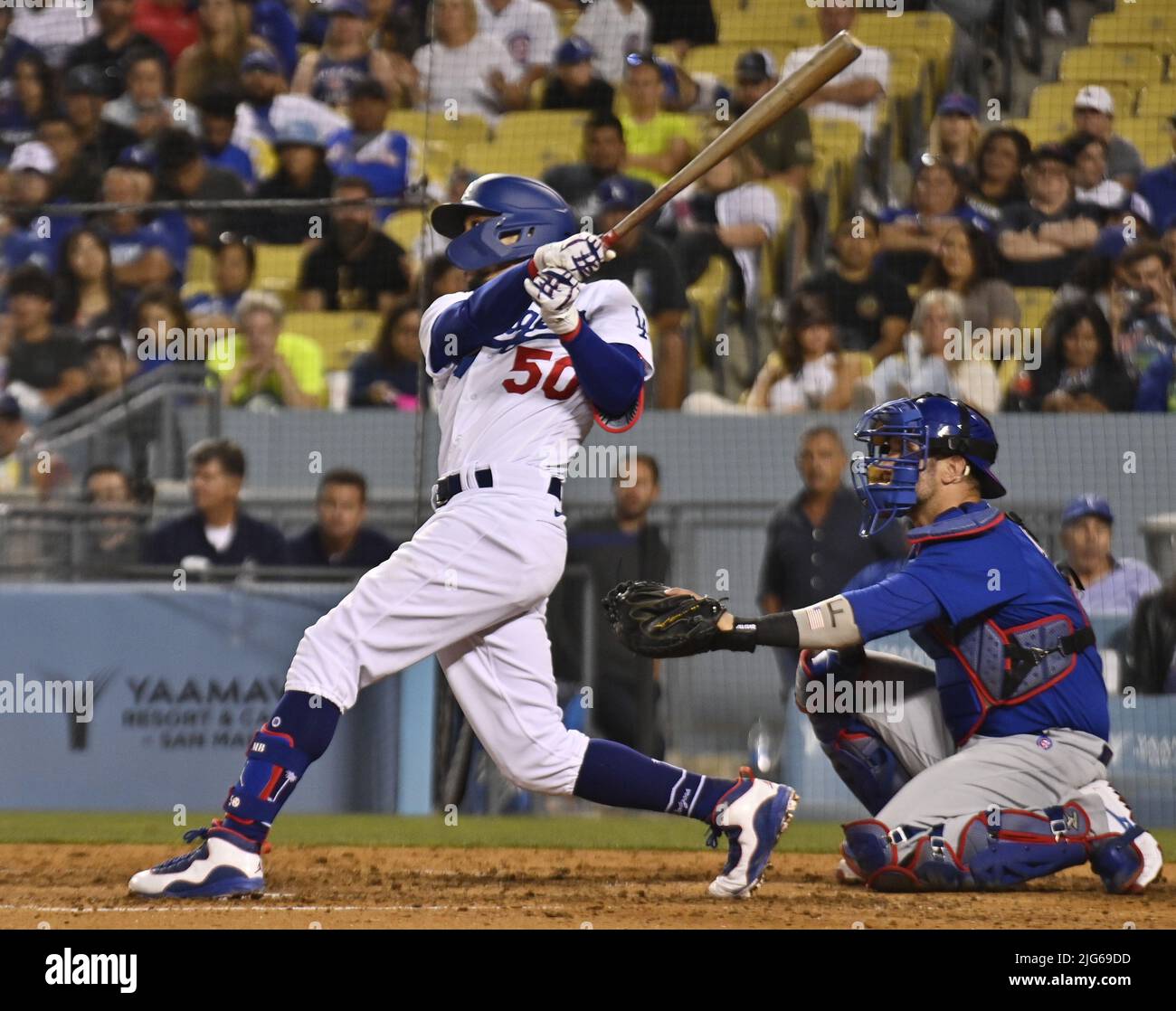 Los Angeles, United States. 08th July, 2022. Los Angeles Dodgers Mookie  Betts rounds the bases after hitting his second solo home run against the  Chicago Cubs during the eighth inning at Dodger