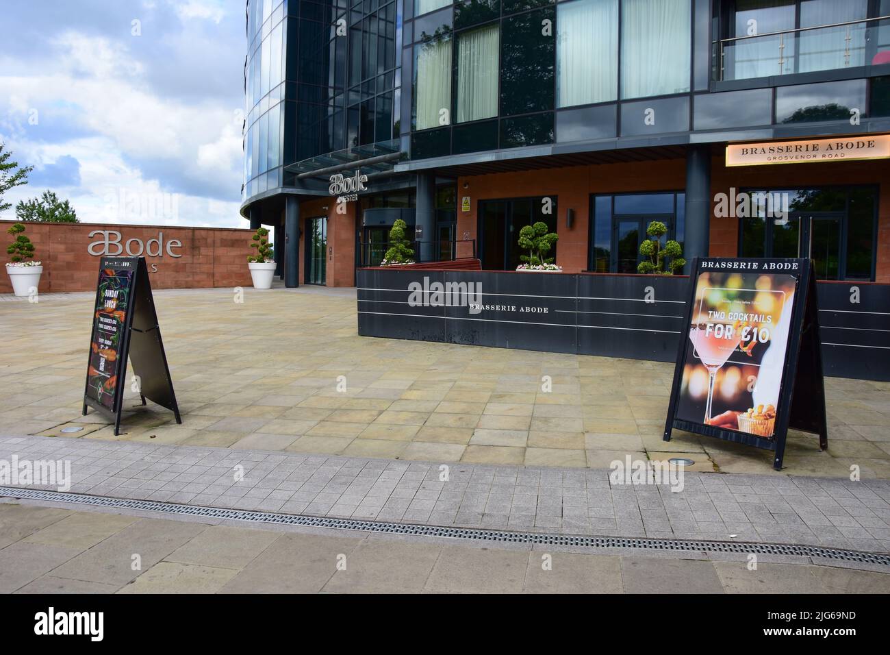 Chester, UK: Jul 3, 2022: HQ in Chester is a prestigious landmark office accommodation development. There is a luxurious Abode hotel and restaurant at Stock Photo