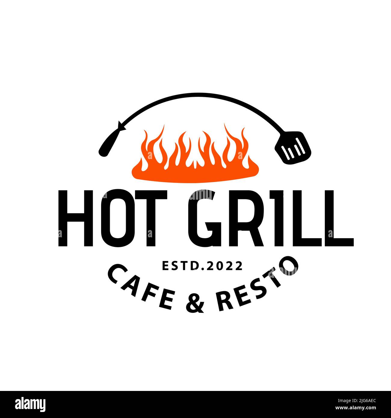 Vintage grill barbecue Hot Girl Logo, fire flame logo design vector template Stock Vector