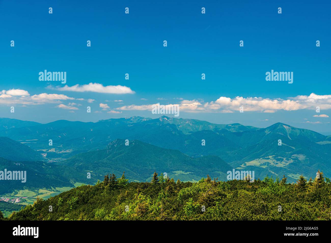 Part of Mala Fatra mountains from Stoh to Suchy hills from Velky Choc hill in Chocske vrchy mountains in Slovakia Stock Photo