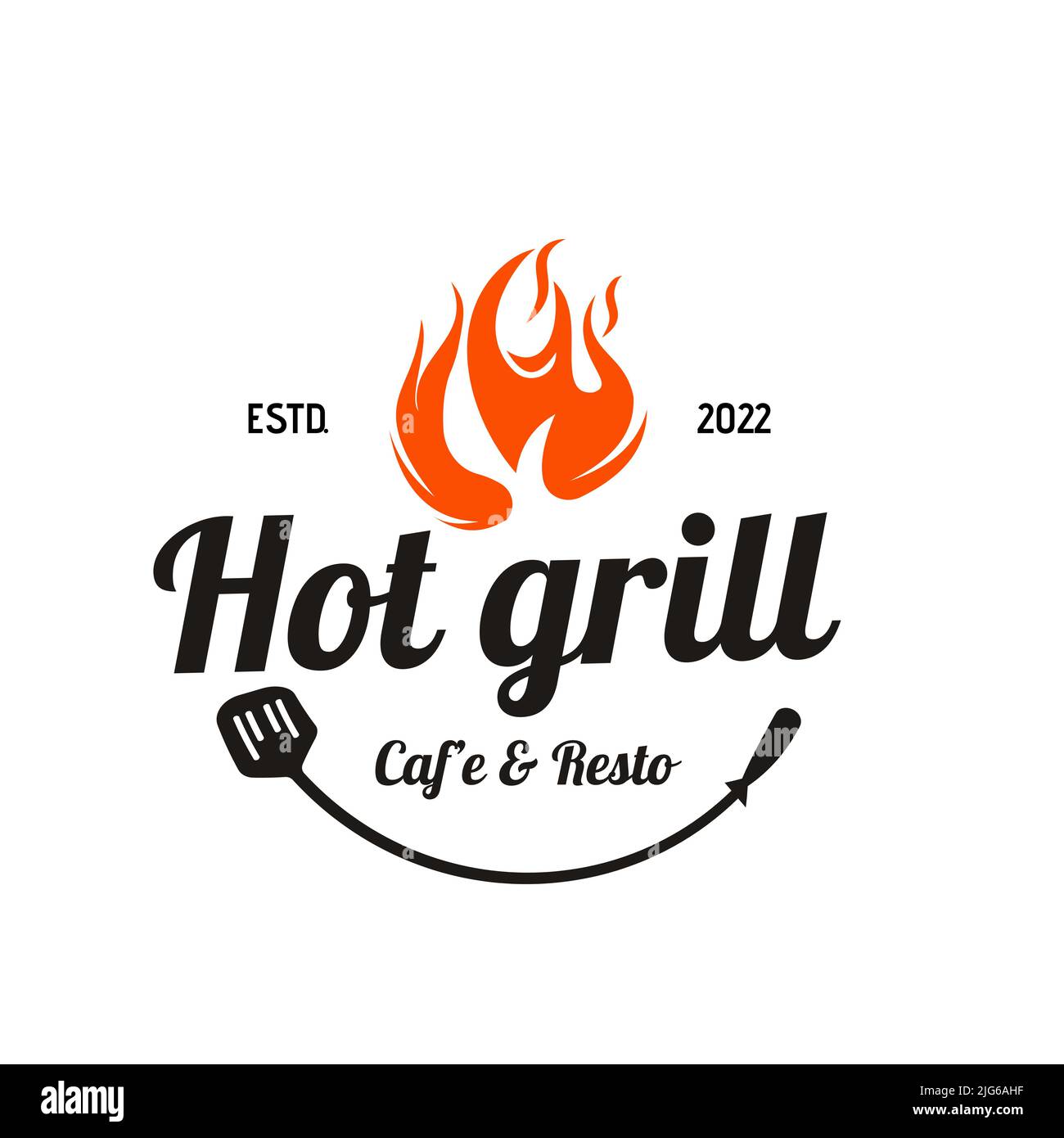 Vintage Grilled Barbecue Logo Red Fire Grill Food Vector Stock Vector