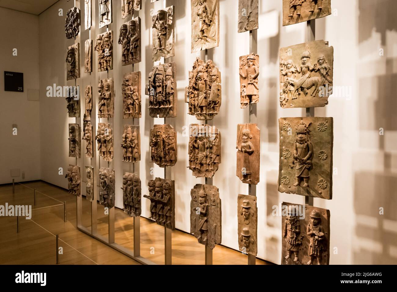 The Benin Bronzes, group of sculptures created from at least the 16th century in the West African Kingdom of Benin, displayed at the British Museum Stock Photo