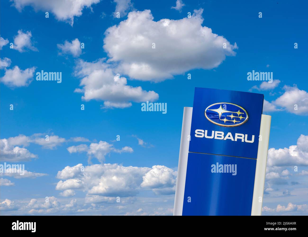 Werbeschild der Firma SUBARU Stock Photo