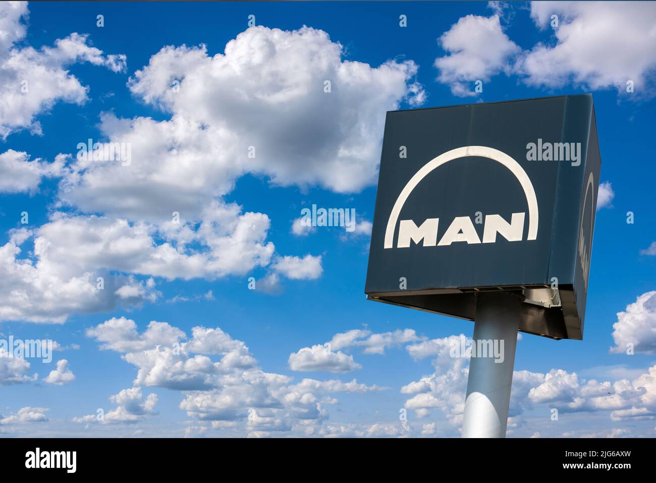 Werbeschild der Firma MAN auf ihrem Standort in Gersthofen Stock Photo